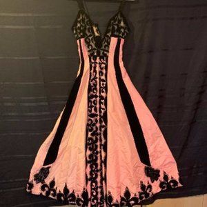 Vtg Saloon Girl Gown Pink w/Black Velvet & Bead